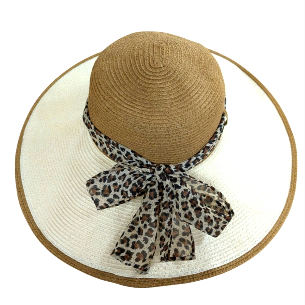 Karen Keith Large Brim Sun Hat with Animal Print Bow
